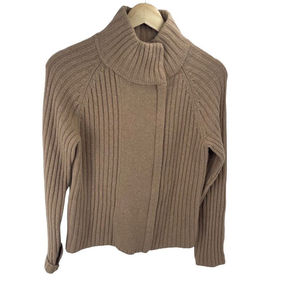 Lauren Ralph Lauren Women's Lambswool Sweater Mock Front Zip Tan Size Small
